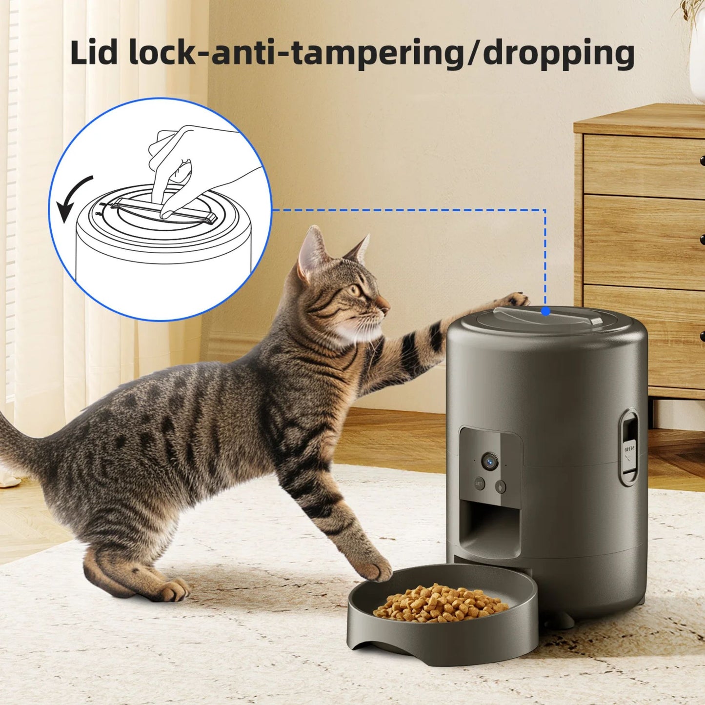 Black 2L TrendyPet's Zone automatic pet feeder with timer and camera, designed for dog and cat dry food dispensing.