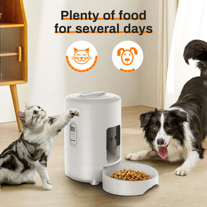 White 2L smart automatic pet feeder with WiFi app and timer for dogs and cats by TrendyPet's Zone, dispensing dry pet food.