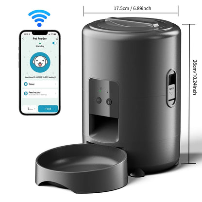 Black 2L smart automatic pet feeder by TrendyPet's Zone with WiFi app and timer for dog and cat dry food dispensing.