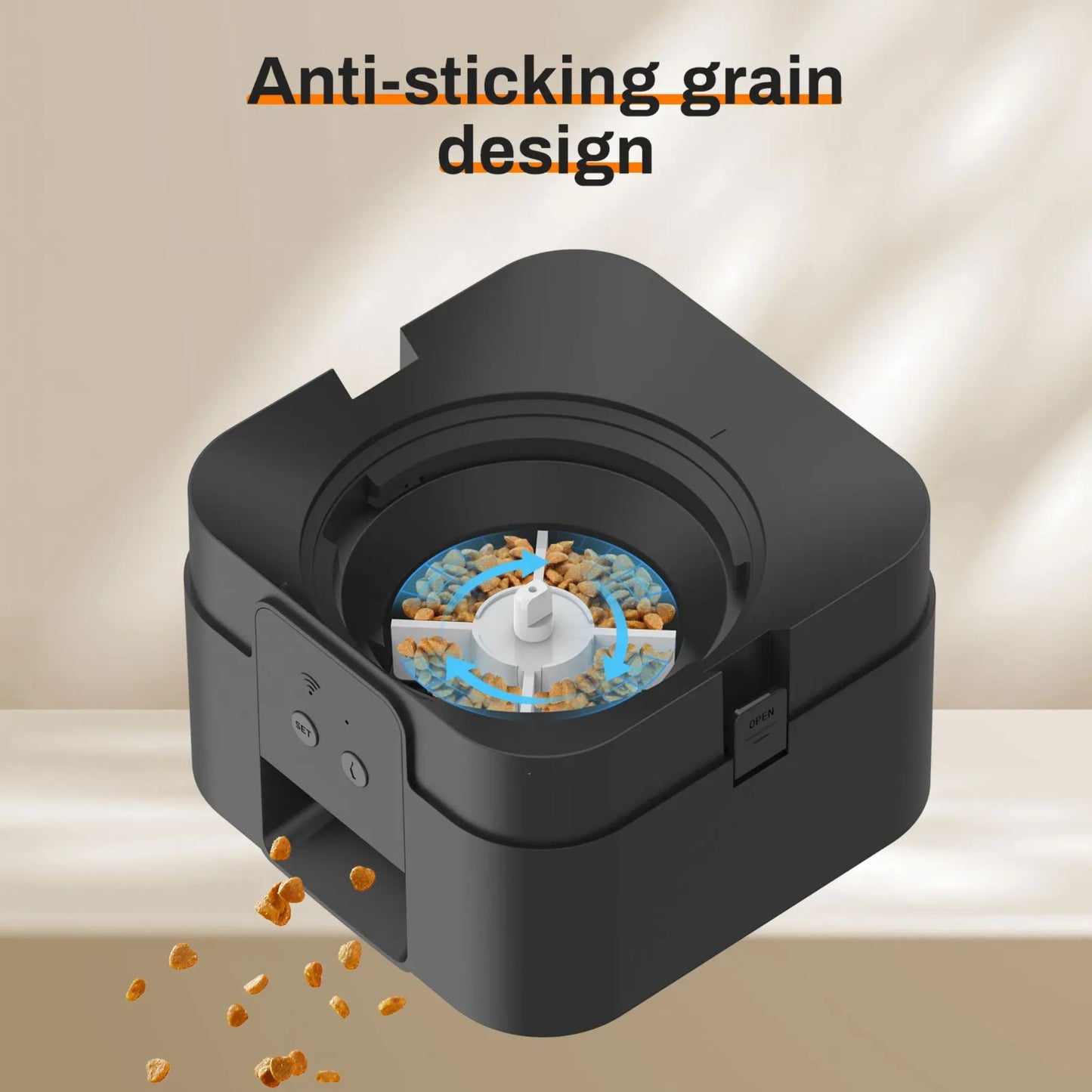 Black 2L TrendyPet's Zone smart automatic pet feeder with timer, WiFi app, for dog and cat dry food dispensing.