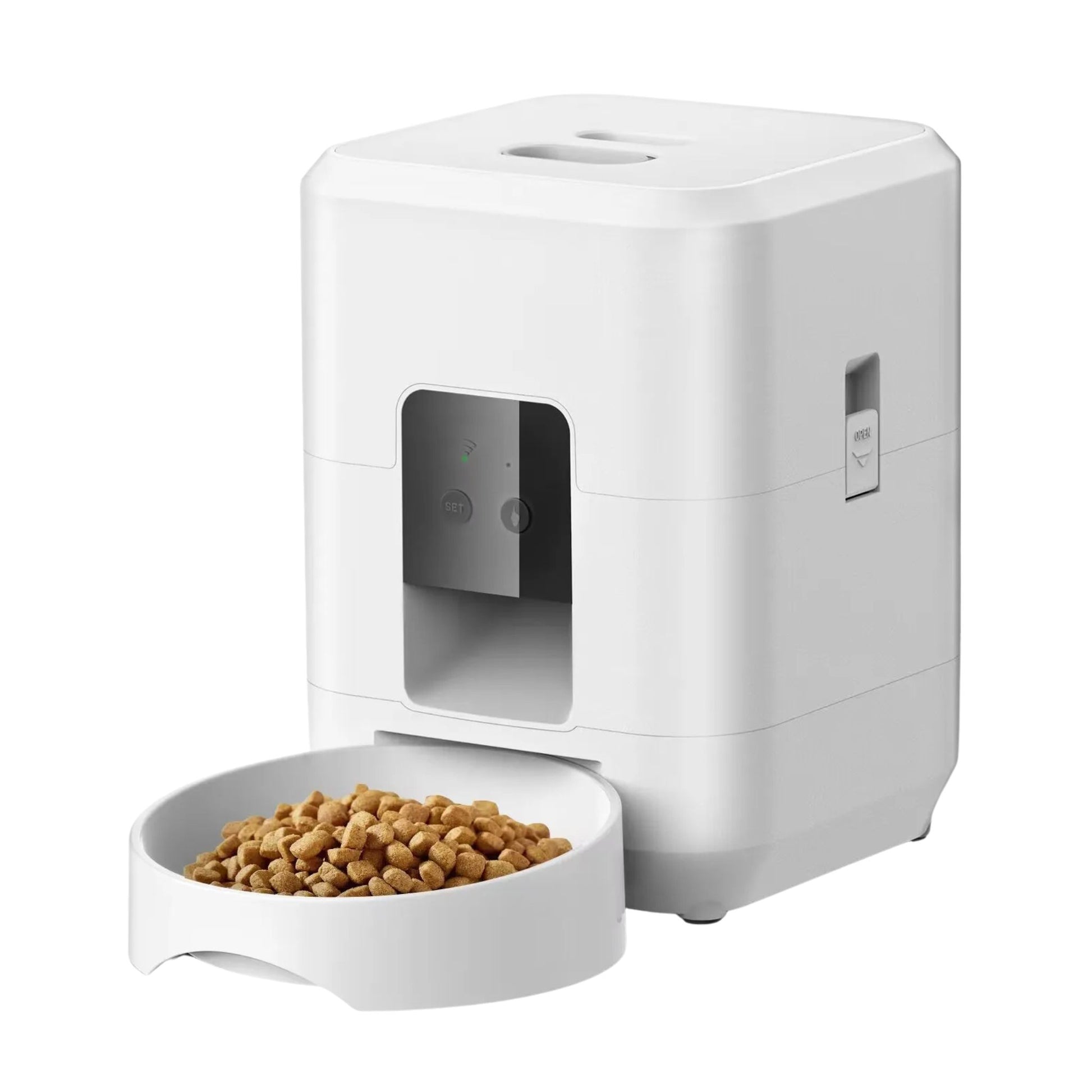White 2L smart automatic pet feeder by TrendyPet's Zone with timer, WiFi app, for dog and cat dry food dispensing