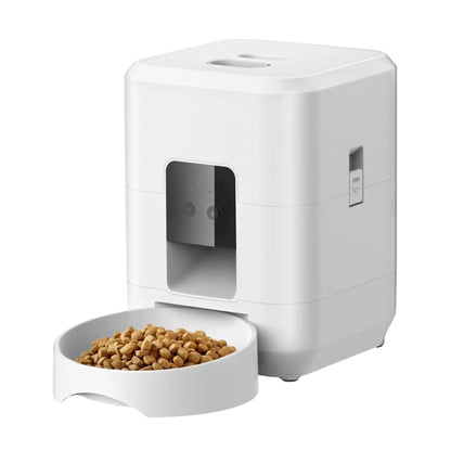 White 2L smart automatic pet feeder by TrendyPet's Zone with timer, WiFi app, for dog and cat dry food dispensing