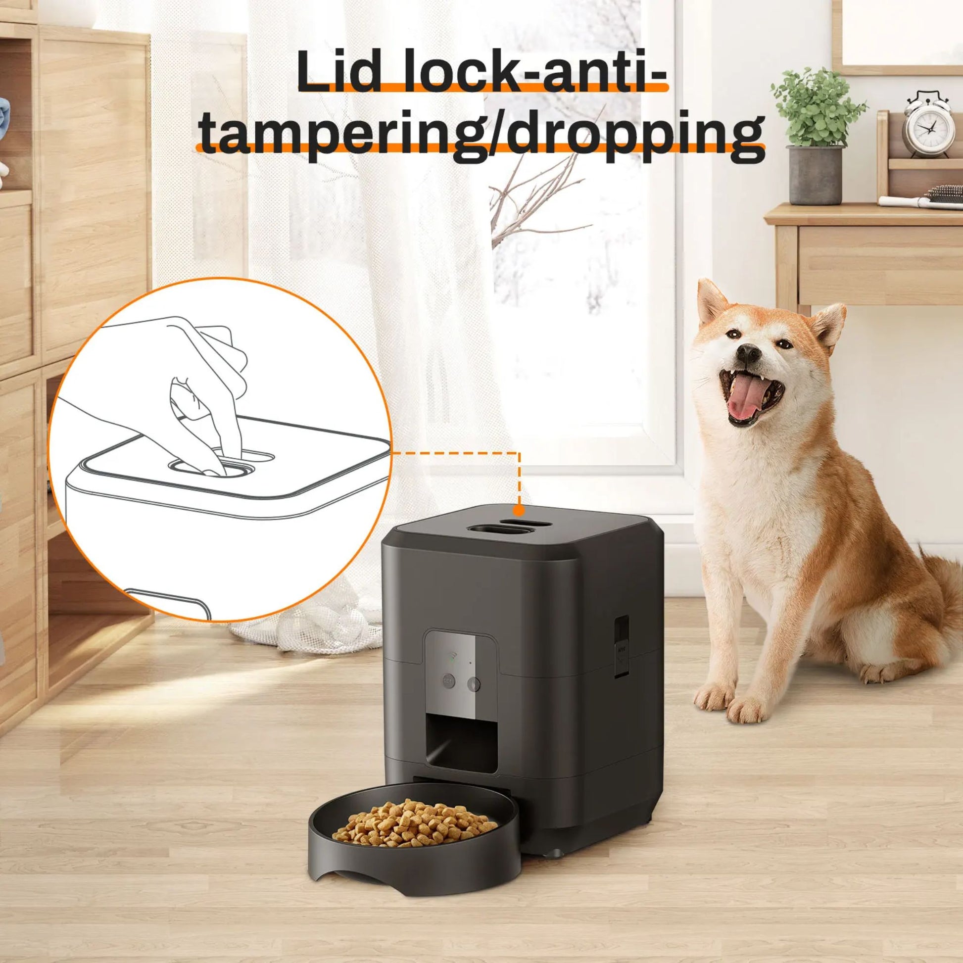 Black 2L smart automatic pet feeder with timer and WiFi app from TrendyPet's Zone, designed for dog and cat dry food dispensing.