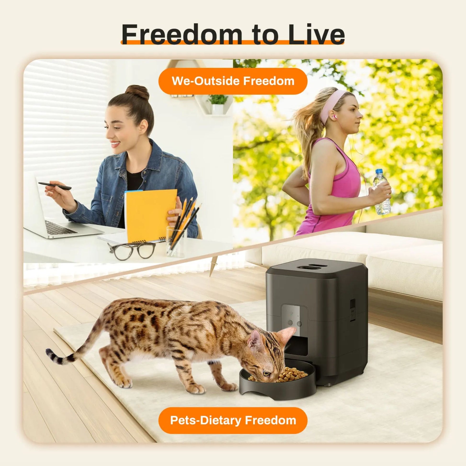 Black 2L smart automatic pet feeder by TrendyPet's Zone with timer, WiFi app, for dog and cat dry food dispensing.