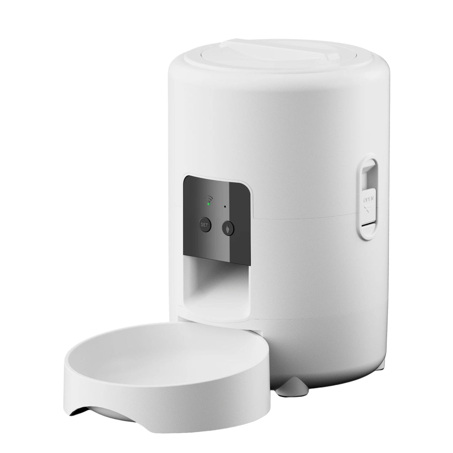 White 2L smart automatic pet feeder with timer and WiFi app by TrendyPet's Zone, designed for dog and cat dry food dispensing.