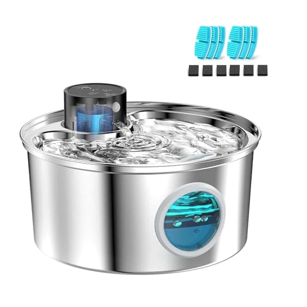3.2L Stainless Steel Wireless Pet Water Fountain Battery Powered Smart Induction Sensor Silent Filtration Automatic Water Dispenser - TrendyPet's Zone