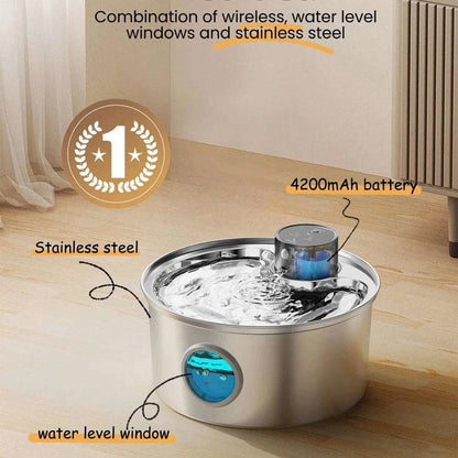 3.2L Stainless Steel Wireless Pet Water Fountain Battery Powered Smart Induction Sensor Silent Filtration Automatic Water Dispenser - TrendyPet's Zone
