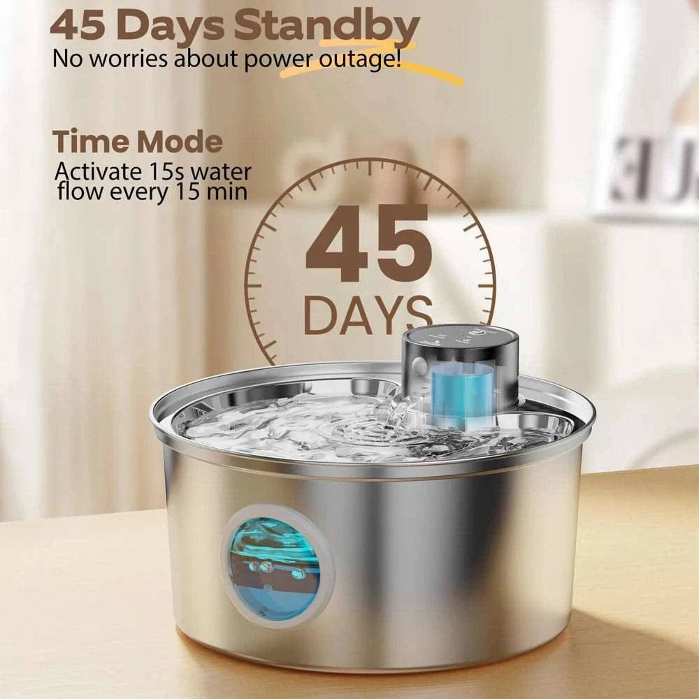 3.2L Stainless Steel Wireless Pet Water Fountain Battery Powered Smart Induction Sensor Silent Filtration Automatic Water Dispenser - TrendyPet's Zone