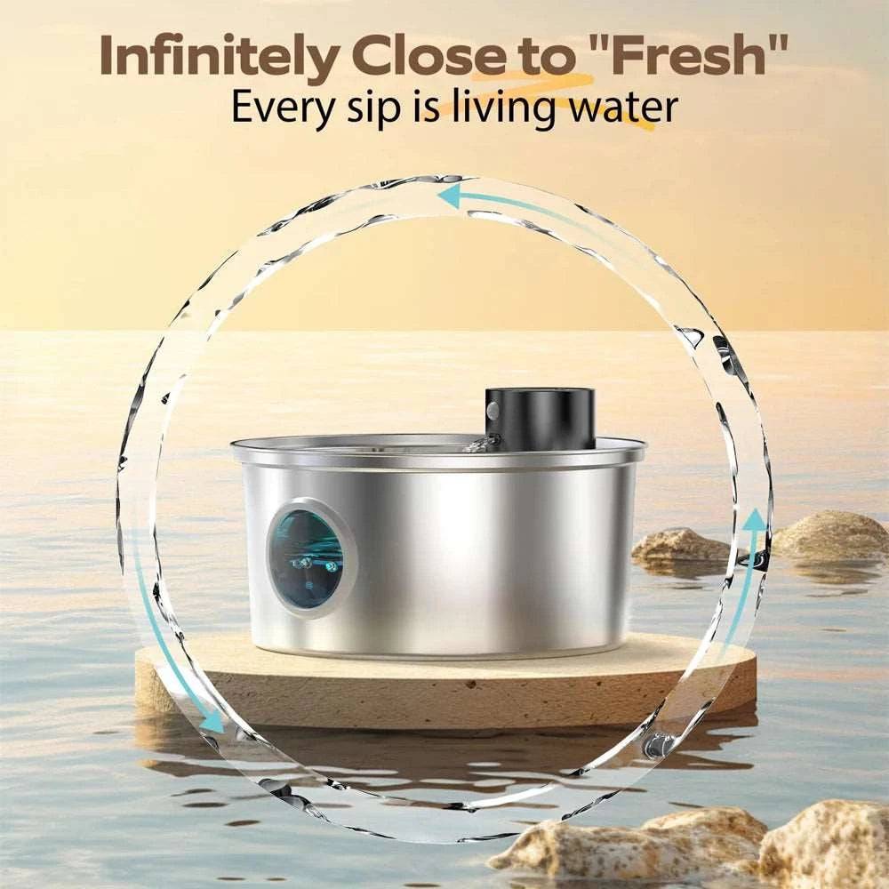 3.2L Stainless Steel Wireless Pet Water Fountain Battery Powered Smart Induction Sensor Silent Filtration Automatic Water Dispenser - TrendyPet's Zone