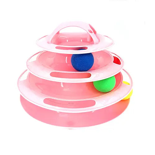 Pink 3/4 Levels Pet Cat Toy Training Amusement Plate Kitten Tower Tracks Triple Disc Tumbler Ball Interactive TRENDYPET'S ZONE