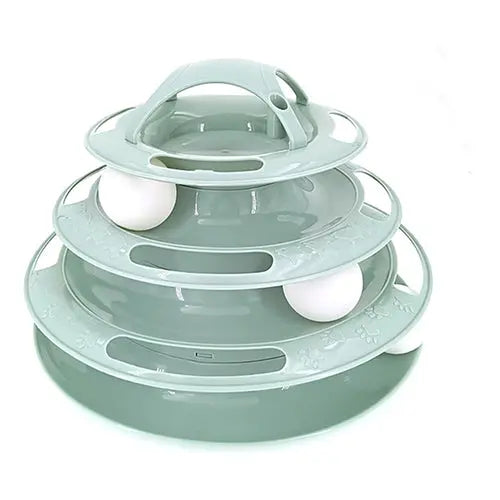 Silver 3/4 Levels Pet Cat Toy Training Amusement Plate Kitten Tower Tracks Triple Disc Tumbler Ball Interactive TRENDYPET'S ZONE