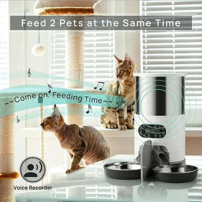 4.5L Double Bowl Smart APP Pet Feeder Cat And Dog Food Automatic Dispenser Stainless Steel Bowl Cats And Dogs With Recording Timing Feeding - TrendyPet's Zone