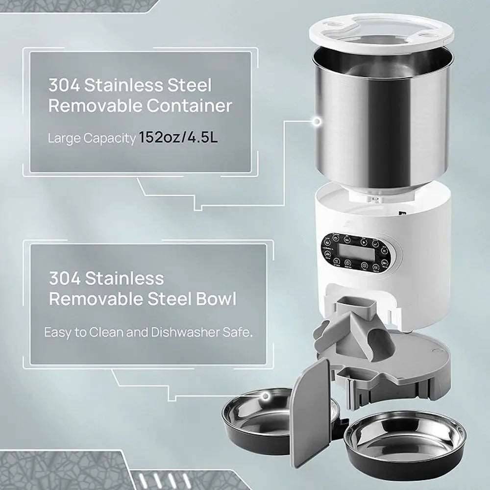 4.5L Double Bowl Smart APP Pet Feeder Cat And Dog Food Automatic Dispenser Stainless Steel Bowl Cats And Dogs With Recording Timing Feeding - TrendyPet's Zone