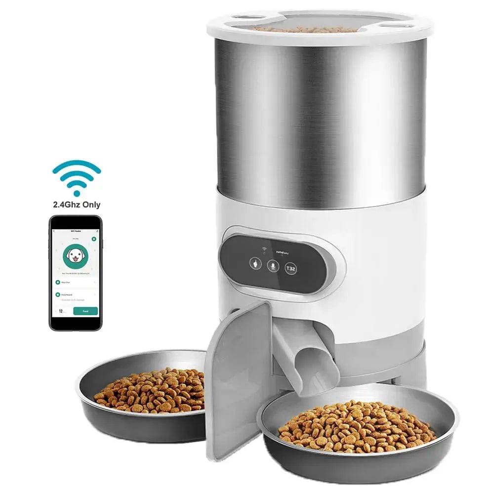 4.5L Double Bowl Smart APP Pet Feeder Cat And Dog Food Automatic Dispenser Stainless Steel Bowl Cats And Dogs With Recording Timing Feeding - TrendyPet's Zone