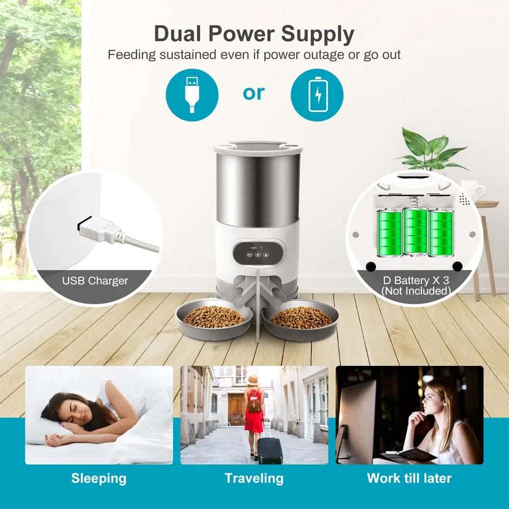 4.5L Double Bowl Smart APP Pet Feeder Cat And Dog Food Automatic Dispenser Stainless Steel Bowl Cats And Dogs With Recording Timing Feeding - TrendyPet's Zone
