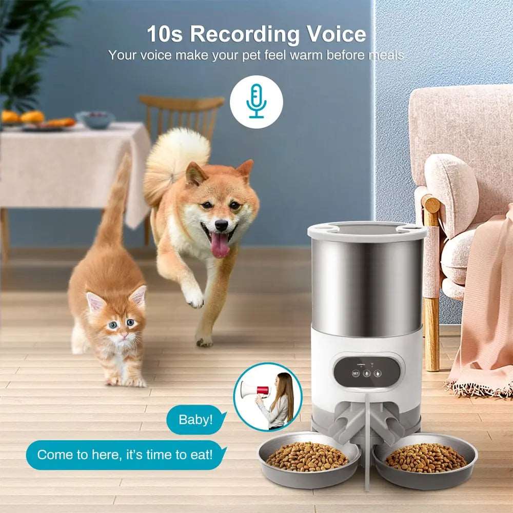 4.5L Double Bowl Smart APP Pet Feeder Cat And Dog Food Automatic Dispenser Stainless Steel Bowl Cats And Dogs With Recording Timing Feeding - TrendyPet's Zone