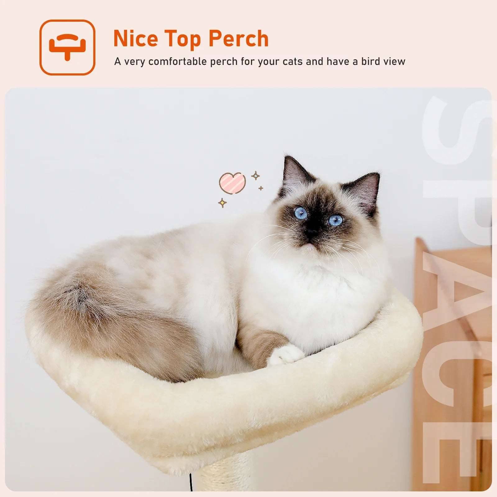 43.3" Beige Cat Tree Modern Tower for Indoor Multilevel Play House with Large Condo Spacious Hammock Cozy Top Perch - TrendyPet's Zone