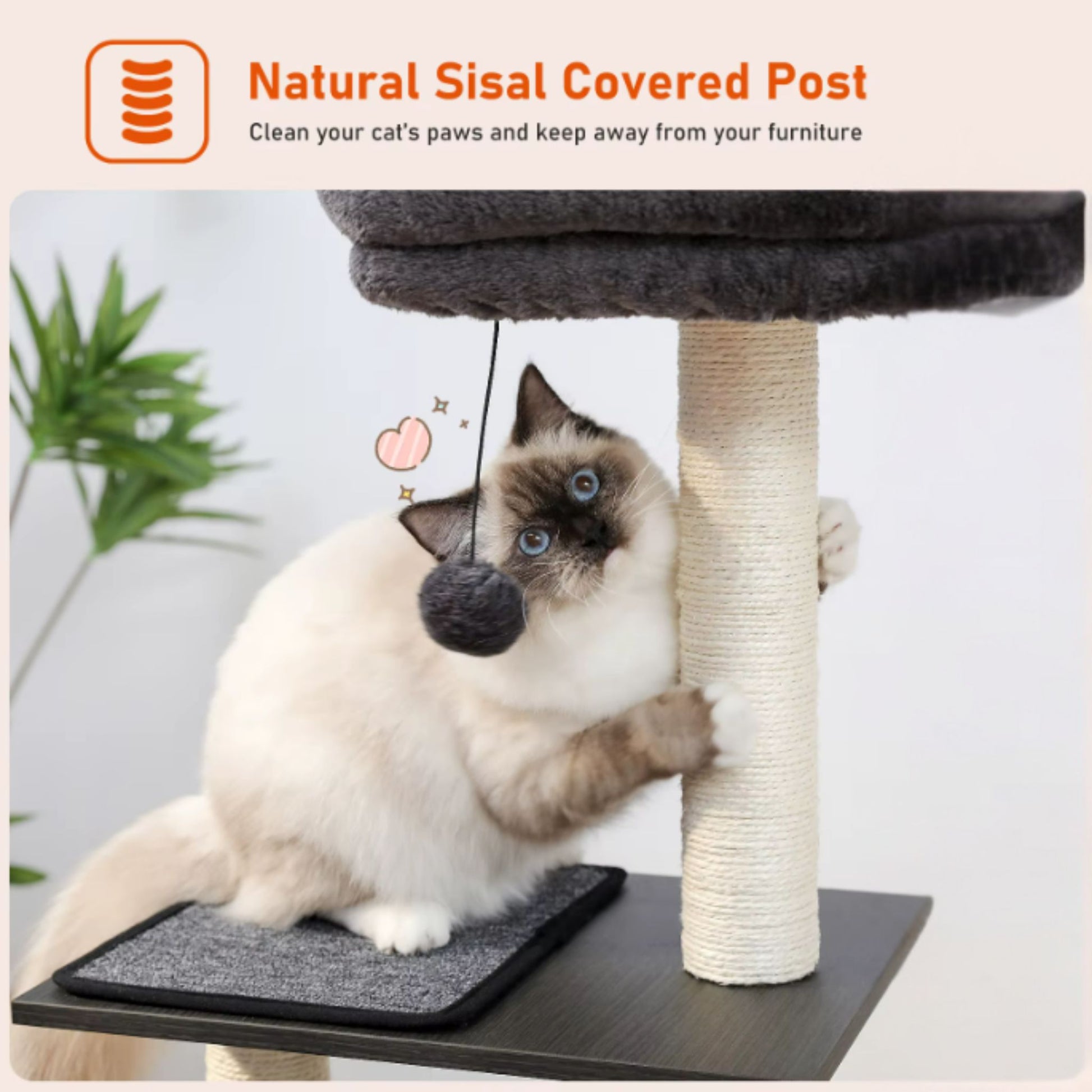 43.3" Black Cat Tree Modern Tower for Indoor Multilevel Play House with Large Condo Spacious Hammock Cozy Top Perch - TrendyPet's Zone