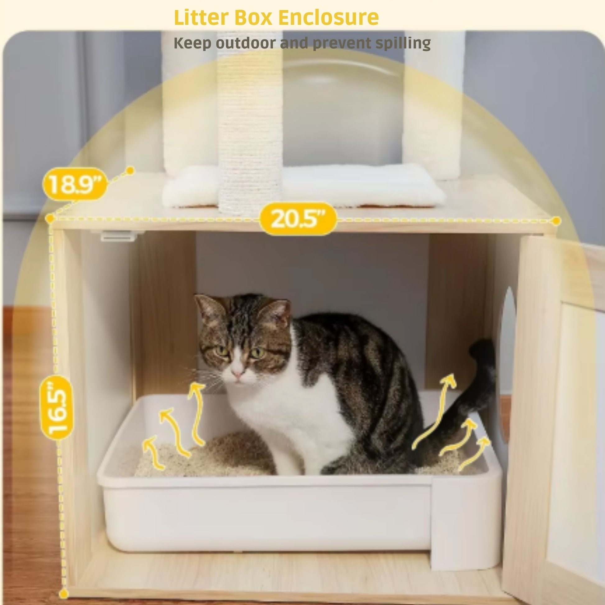 46.1" Beige Modern Cat Tower Wood Large Hammock Litter Box Enclosure - TrendyPet's Zone