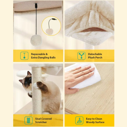 46.1" Beige Modern Cat Tower Wood Large Hammock Litter Box Enclosure - TrendyPet's Zone