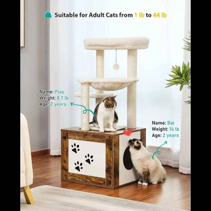 46.1" Brown Modern Cat Tower Wood Large Hammock Litter Box Enclosure - TrendyPet's Zone
