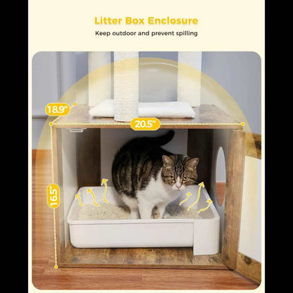 46.1" Brown Modern Cat Tower Wood Large Hammock Litter Box Enclosure - TrendyPet's Zone