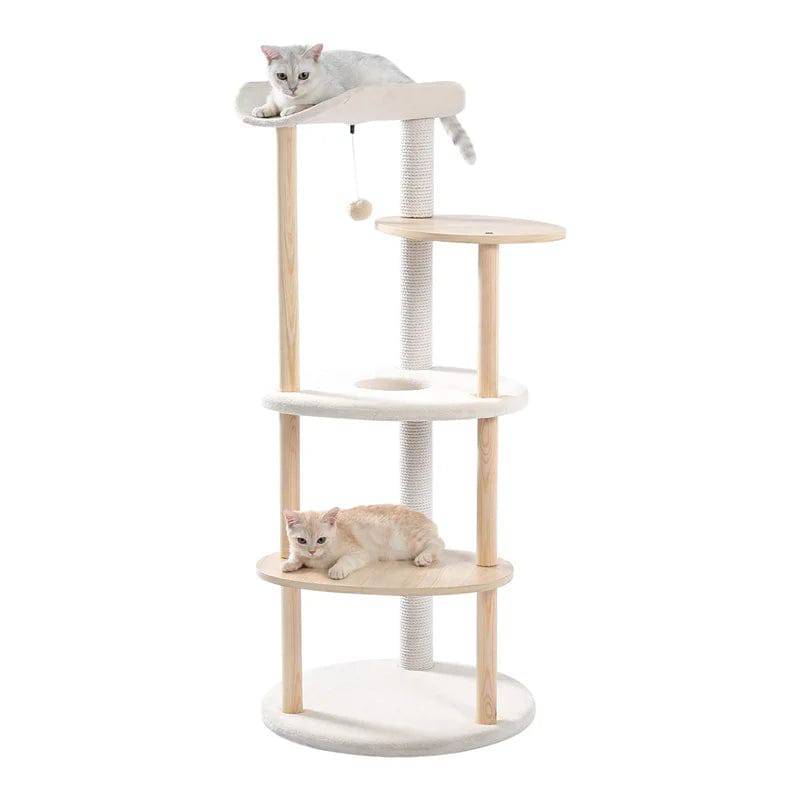 49" Cat Tree Indoor Soft Perch Wrapped Scratching Durable Plush Sisal Post Modern Tower Furniture Wooden Multi-level Jumping Platform with Condo Beige - TrendyPet's Zone