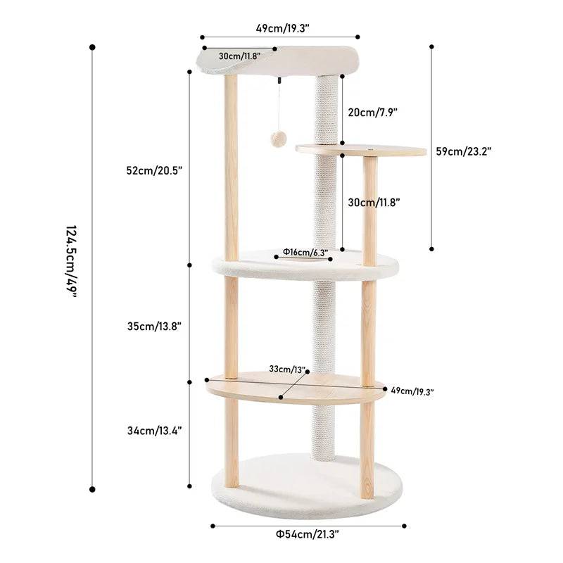 49" Cat Tree Indoor Soft Perch Wrapped Scratching Durable Plush Sisal Post Modern Tower Furniture Wooden Multi-level Jumping Platform with Condo Beige - TrendyPet's Zone