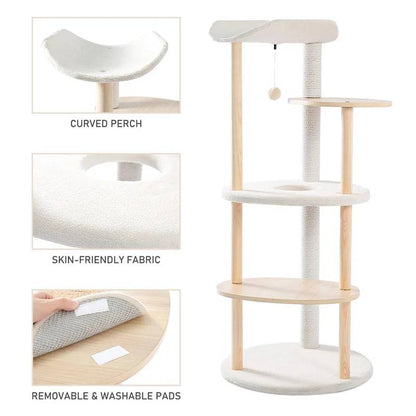 49" Cat Tree Indoor Soft Perch Wrapped Scratching Durable Plush Sisal Post Modern Tower Furniture Wooden Multi-level Jumping Platform with Condo Beige - TrendyPet's Zone