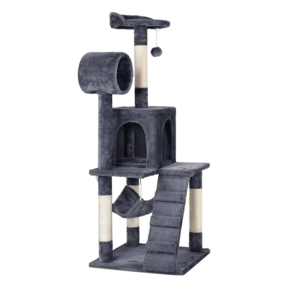 51" Dark Gray Cat Tree with Hammock and Scratching Post Tower House Scratcher - TrendyPet's Zone