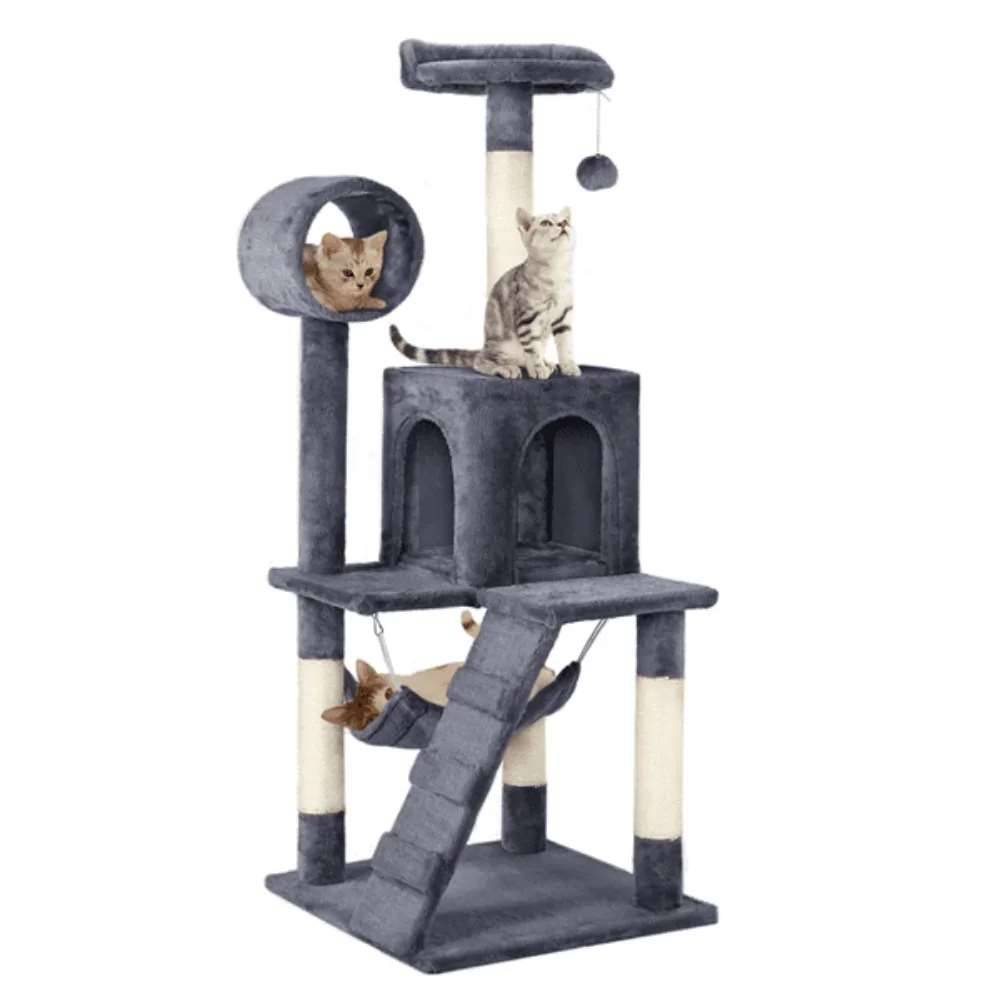 51" Dark Gray Cat Tree with Hammock and Scratching Post Tower House Scratcher - TrendyPet's Zone