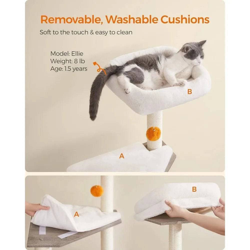 52.8" Beige Cat Tree with Litter Box Enclosure 2-in-1 Modern Cat Tower for Indoor Cats - TrendyPet's Zone