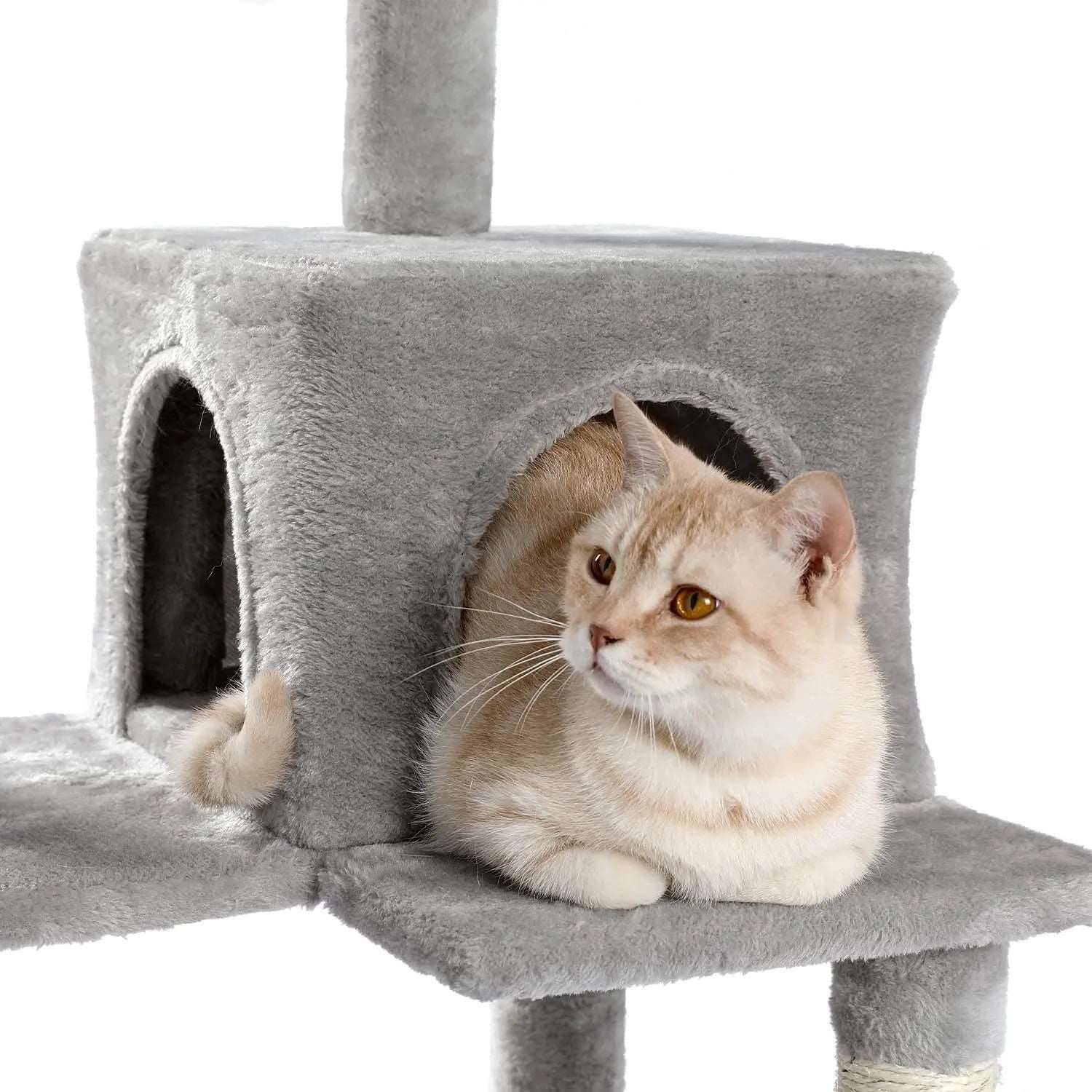 56.3" Beige Cat Tree Plush Cat Tower Multilevel Cat Play House with Sisal Scratching Posts, Spacious Hammock and Large Condos - TrendyPet's Zone
