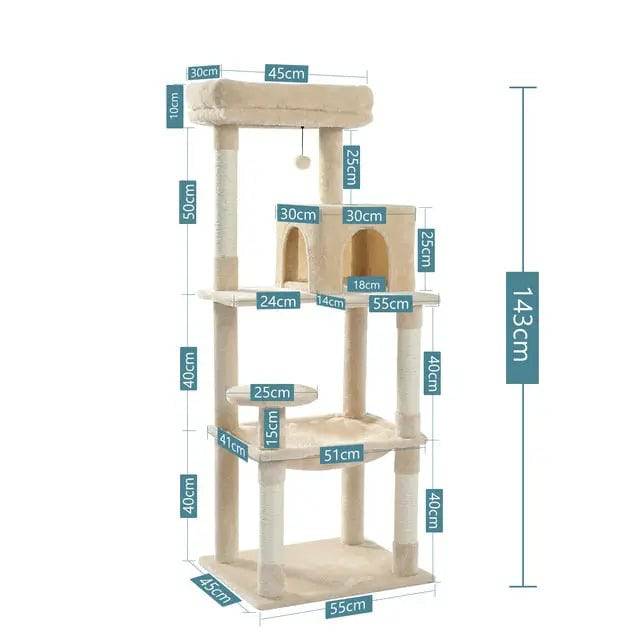 56.3" Beige Cat Tree Plush Cat Tower Multilevel Cat Play House with Sisal Scratching Posts, Spacious Hammock and Large Condos - TrendyPet's Zone