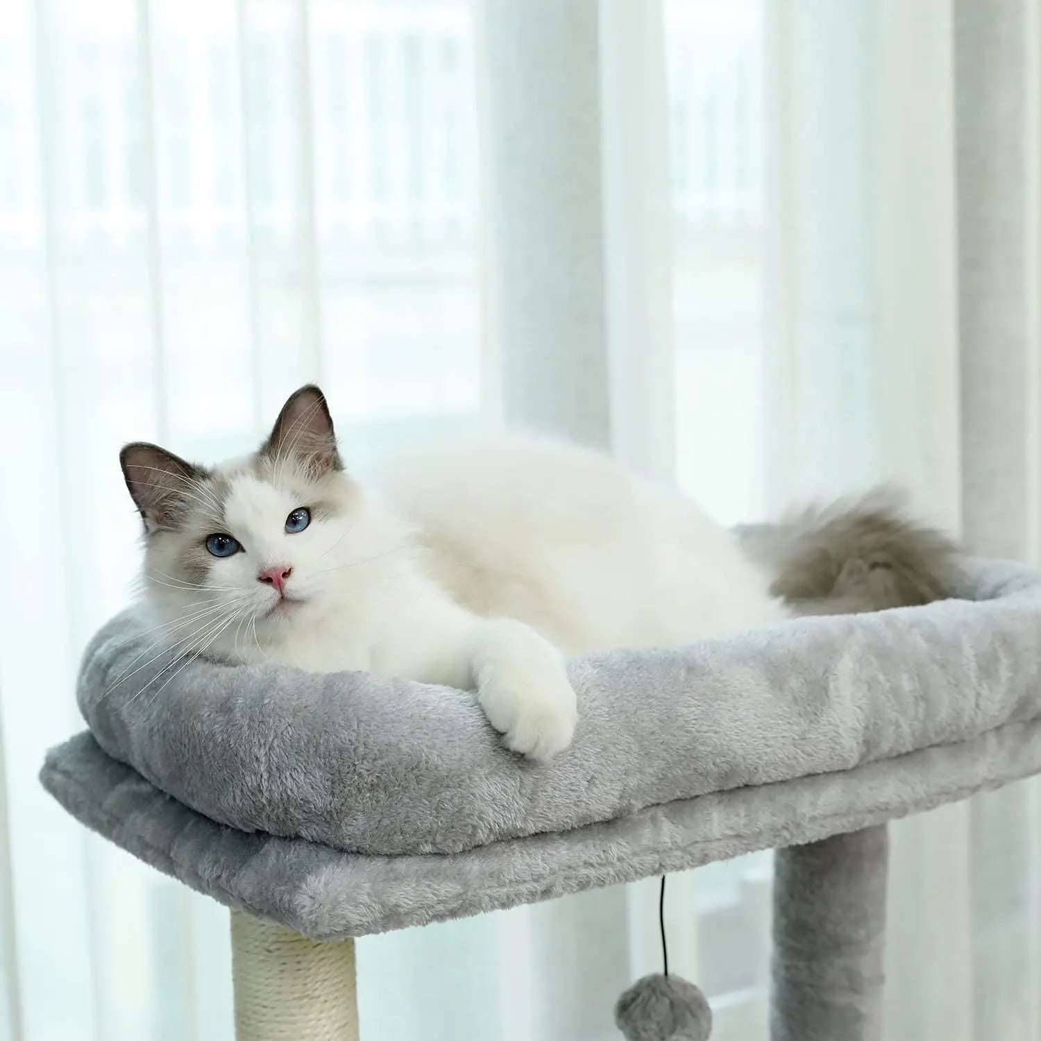 56.3" Grey Cat Tree Plush Cat Tower Multilevel Cat Play House with Sisal Scratching Posts, Spacious Hammock and Large Condos - TrendyPet's Zone
