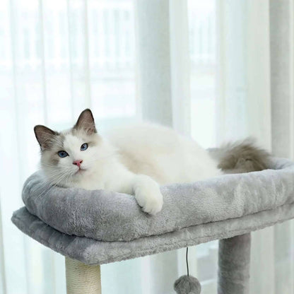 56.3" Grey Cat Tree Plush Cat Tower Multilevel Cat Play House with Sisal Scratching Posts, Spacious Hammock and Large Condos - TrendyPet's Zone