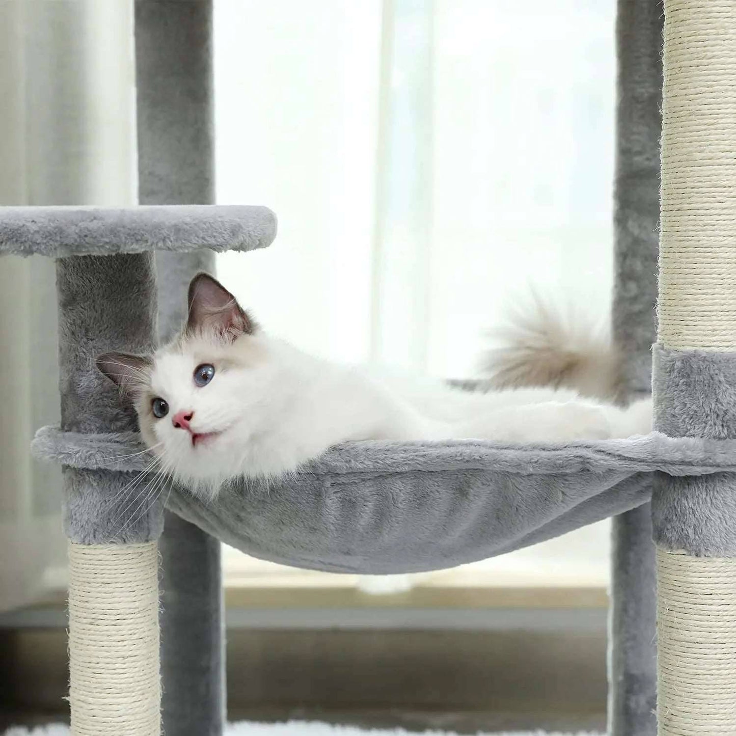56.3" Grey Cat Tree Plush Cat Tower Multilevel Cat Play House with Sisal Scratching Posts, Spacious Hammock and Large Condos - TrendyPet's Zone