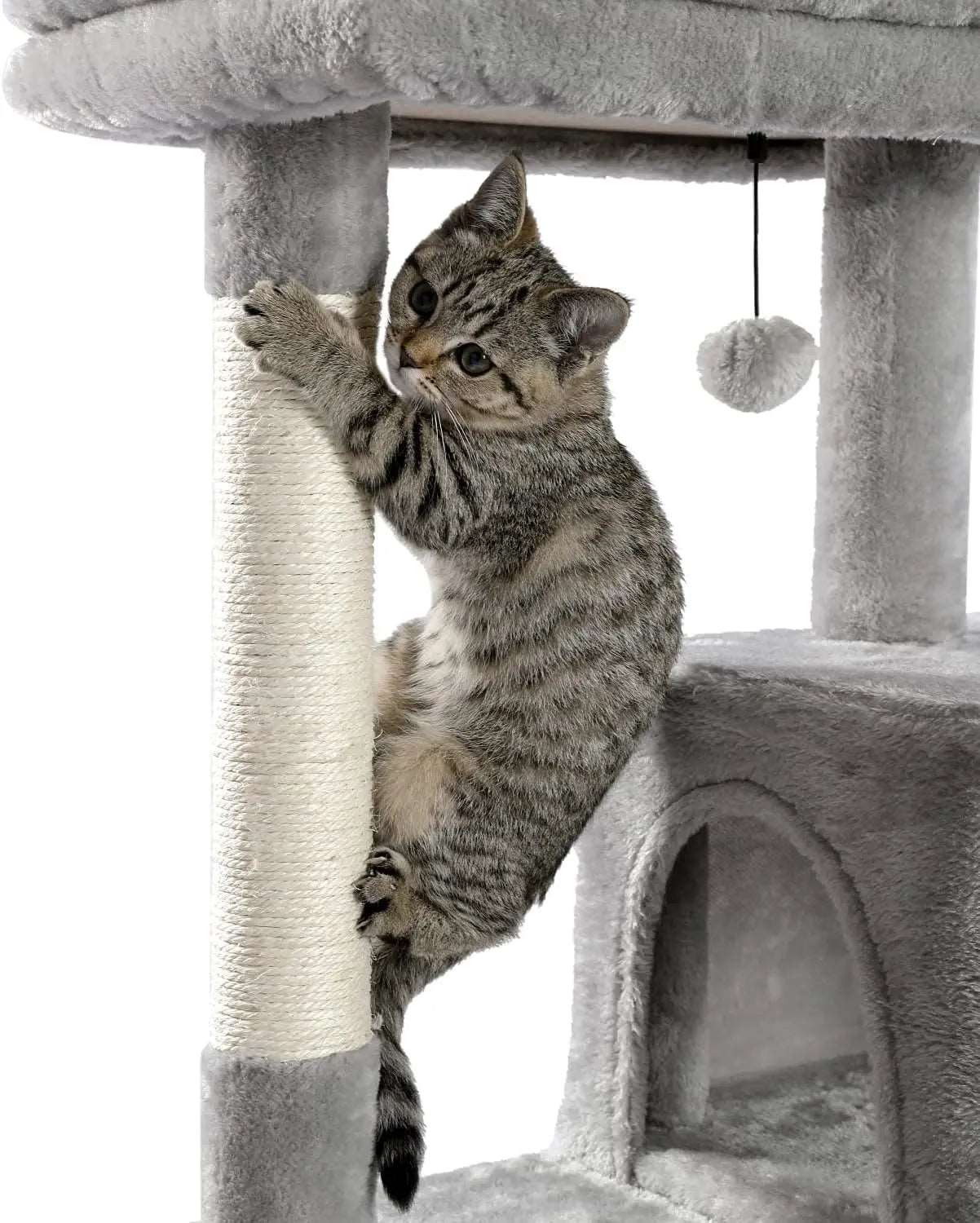 56.3" Grey Cat Tree Plush Cat Tower Multilevel Cat Play House with Sisal Scratching Posts, Spacious Hammock and Large Condos - TrendyPet's Zone