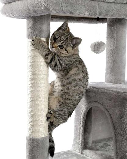 56.3" Grey Cat Tree Plush Cat Tower Multilevel Cat Play House with Sisal Scratching Posts, Spacious Hammock and Large Condos - TrendyPet's Zone
