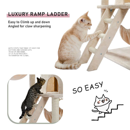 56" Beige Cat Tree, Multi-Level Cat Tower for Indoor with Large Cat Condo, Deep Hammock and Scratching Post - TrendyPet's Zone