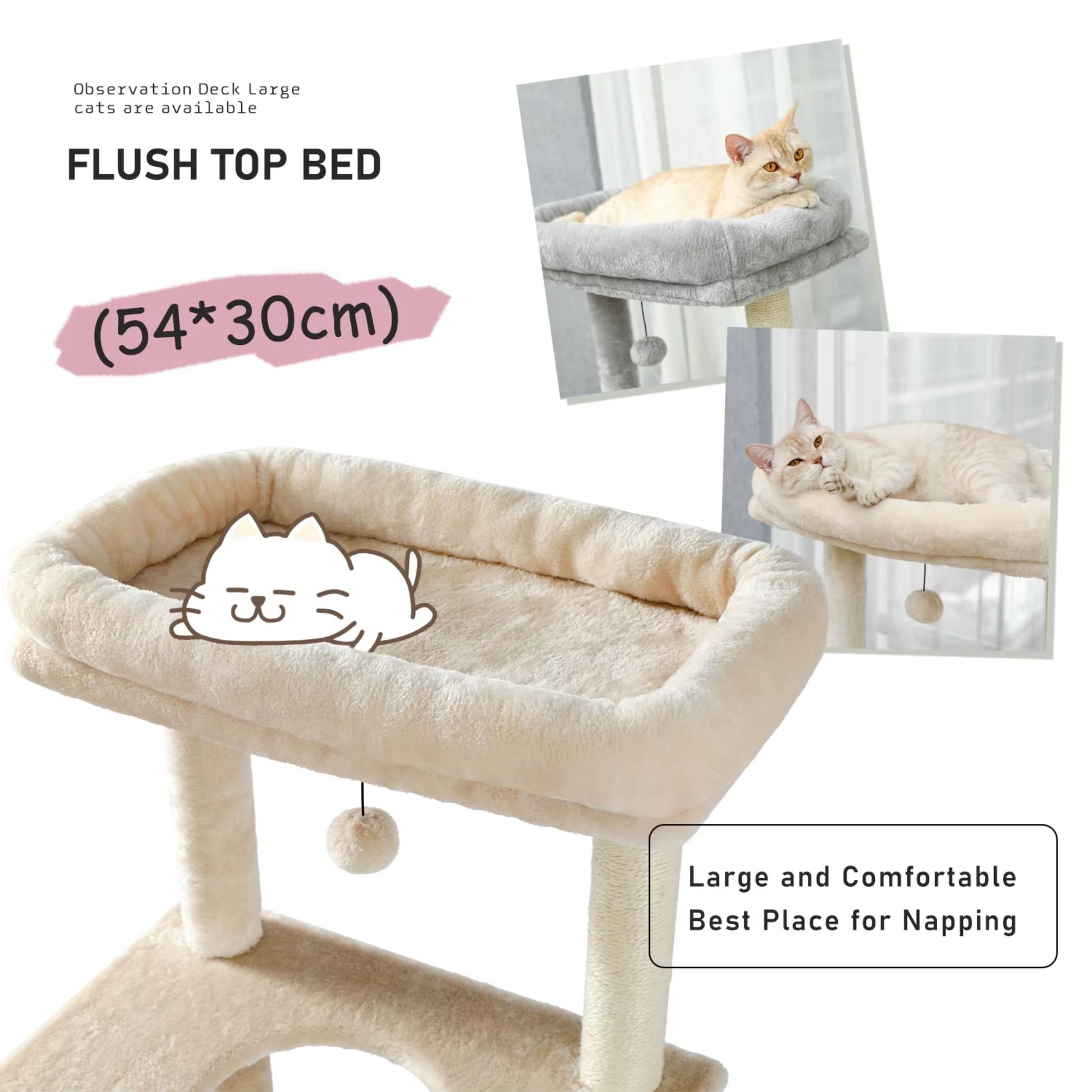 56" Beige Cat Tree, Multi-Level Cat Tower for Indoor with Large Cat Condo, Deep Hammock and Scratching Post - TrendyPet's Zone