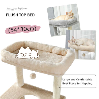 56" Beige Cat Tree, Multi-Level Cat Tower for Indoor with Large Cat Condo, Deep Hammock and Scratching Post - TrendyPet's Zone