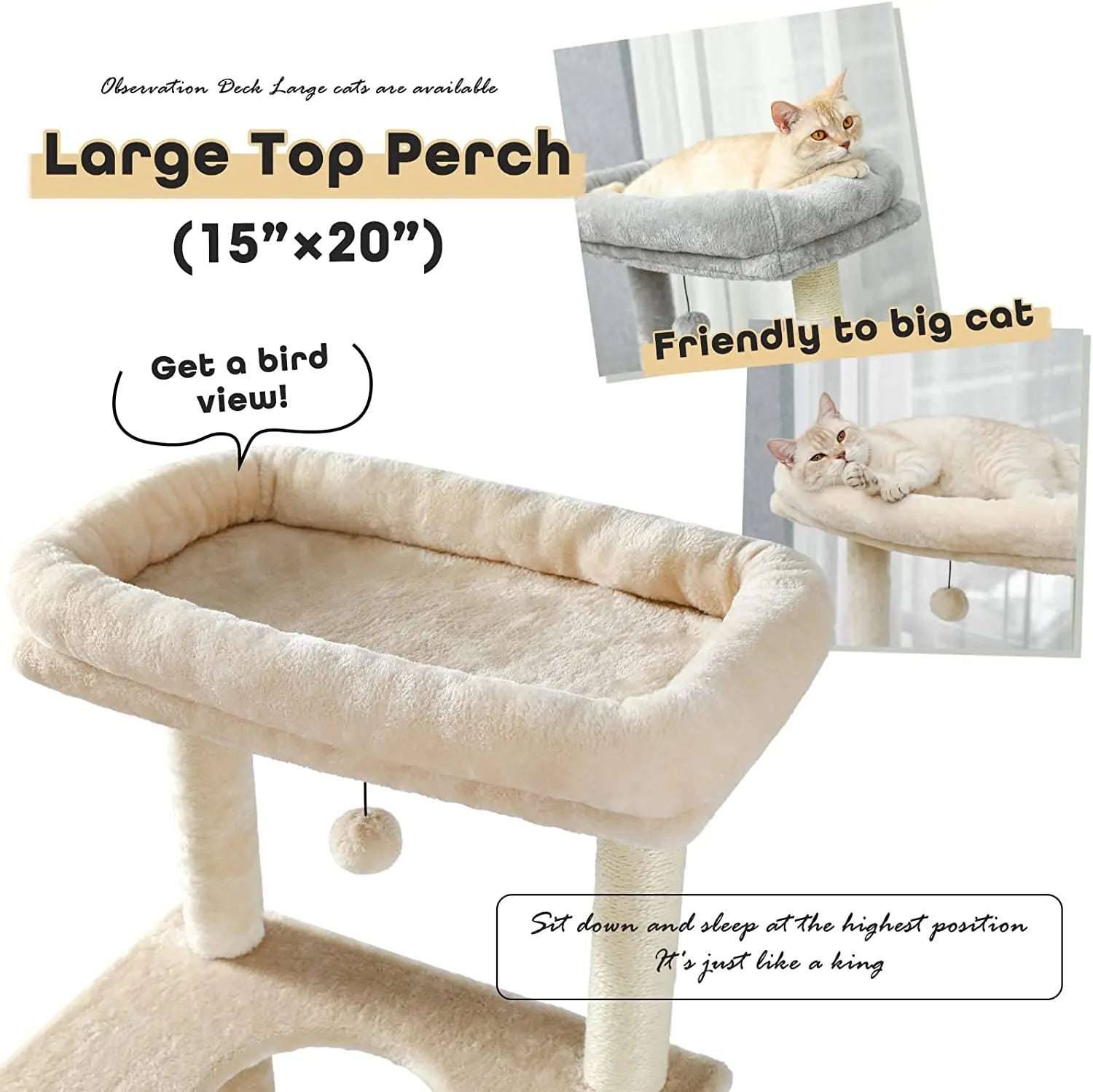 56" Grey Cat Tree, Multi-Level Cat Tower for Indoor with Large Cat Condo, Deep Hammock and Scratching Post - TrendyPet's Zone