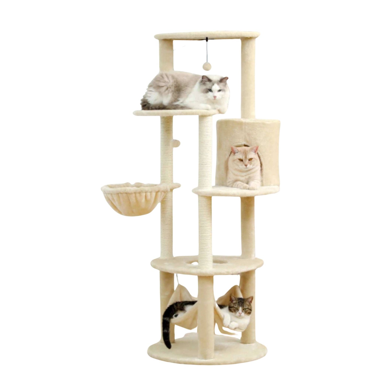 59.8" Beige Cat Scratcher Tower Home Furniture Cat Tree Pets Hammock Sisal Cat Scratching Post Climbing Frame Toy Spacious Perch - TrendyPet's Zone