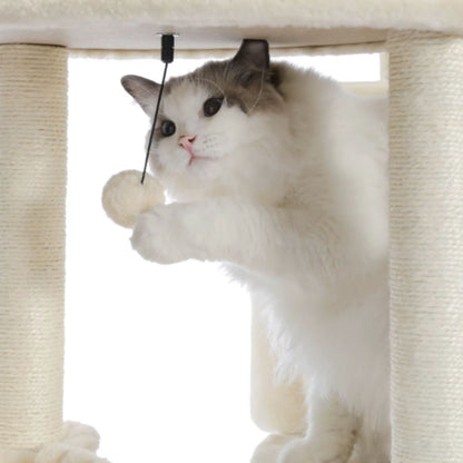 59.8" Beige Cat Scratcher Tower Home Furniture Cat Tree Pets Hammock Sisal Cat Scratching Post Climbing Frame Toy Spacious Perch - TrendyPet's Zone