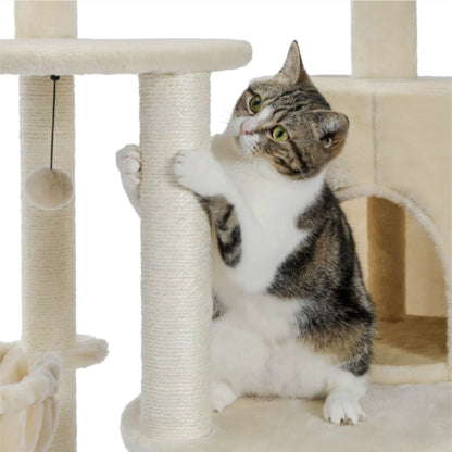 59.8" Beige Cat Scratcher Tower Home Furniture Cat Tree Pets Hammock Sisal Cat Scratching Post Climbing Frame Toy Spacious Perch - TrendyPet's Zone