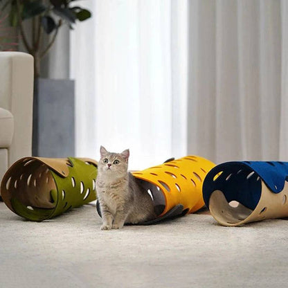 TrendyPet's Zone 5mm thick felt kitten tunnel, collapsible and deformable, ideal for interactive cat play and cozy hideouts.