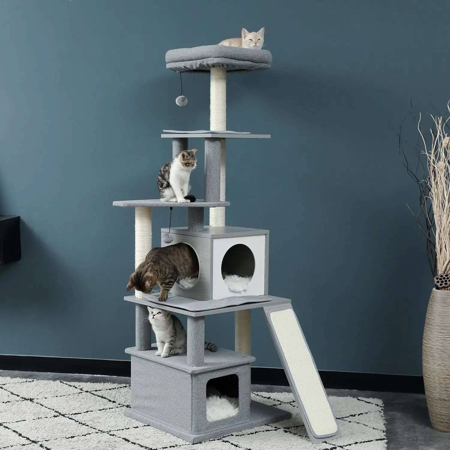 61.8" Cat Tree House Activity Center with Soft Perch Scratching Sisal Post - TrendyPet's Zone