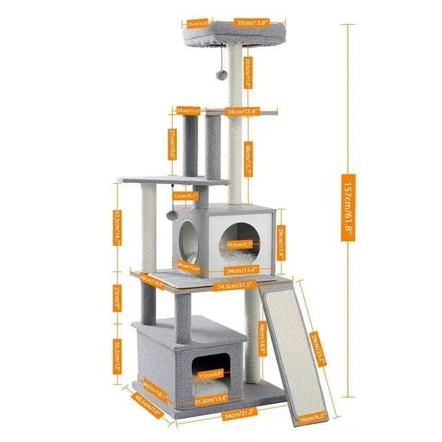 61.8" Cat Tree House Activity Center with Soft Perch Scratching Sisal Post - TrendyPet's Zone