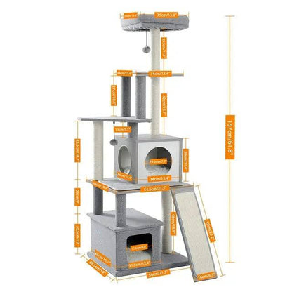 61.8" Cat Tree House Activity Center with Soft Perch Scratching Sisal Post - TrendyPet's Zone